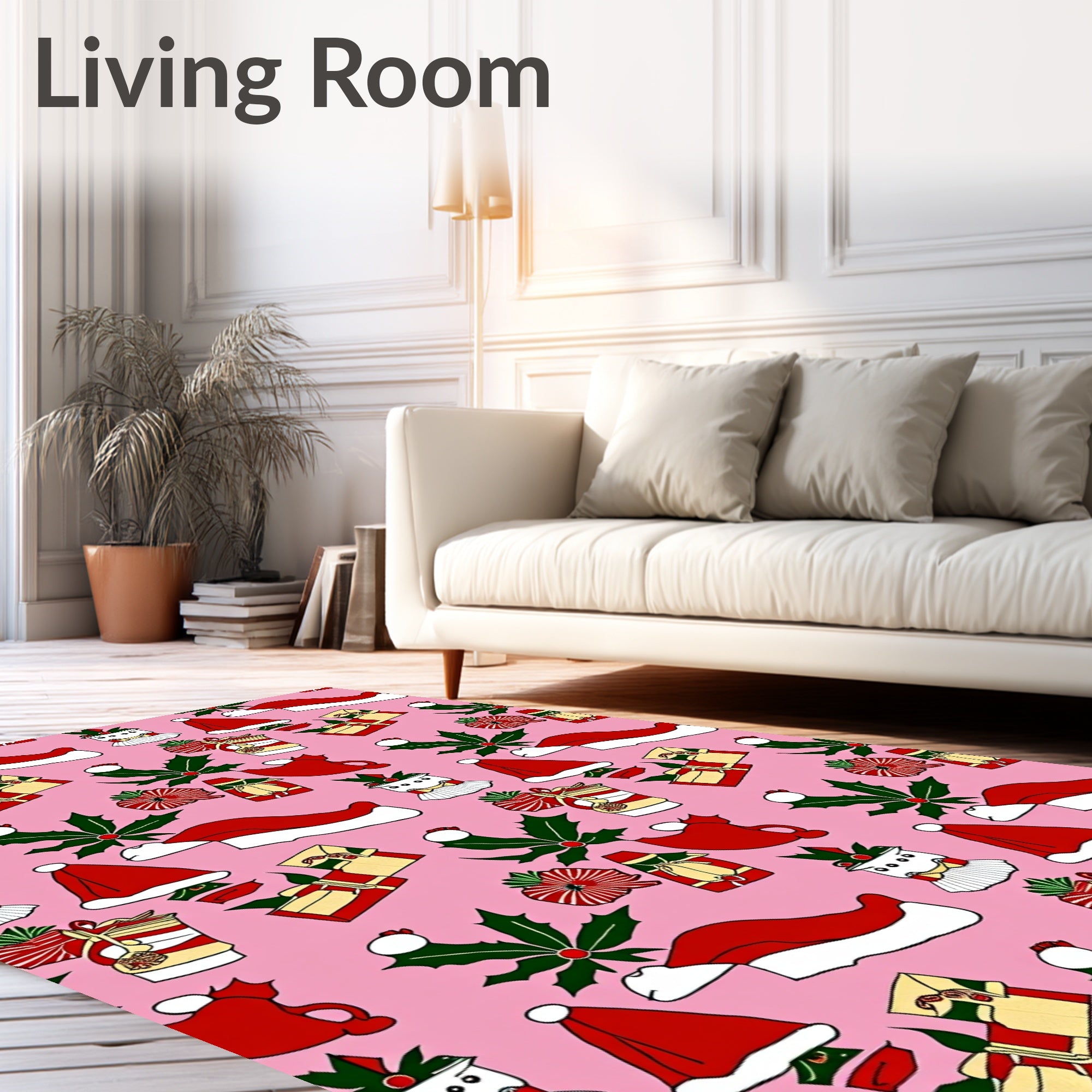 Pink Holiday Christmas Gift Presents Rug