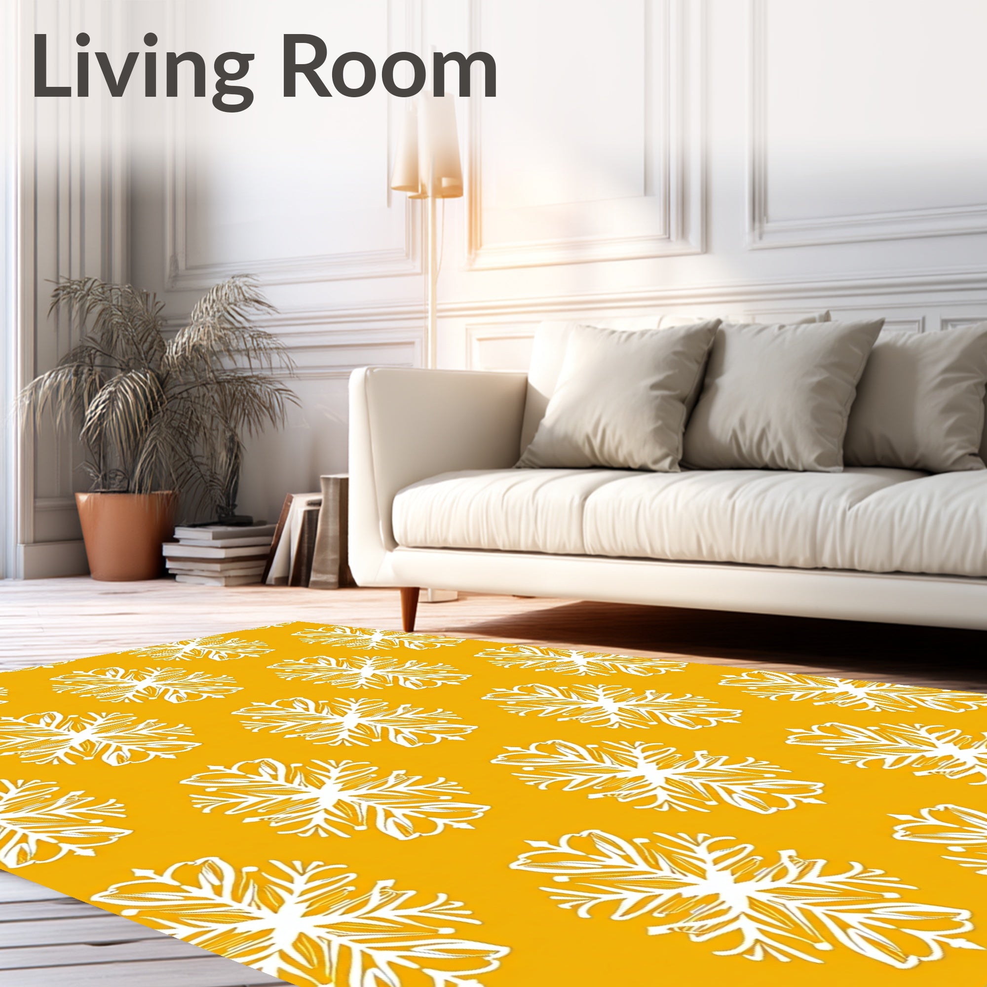 Golden White Snowflake Medallion Rug