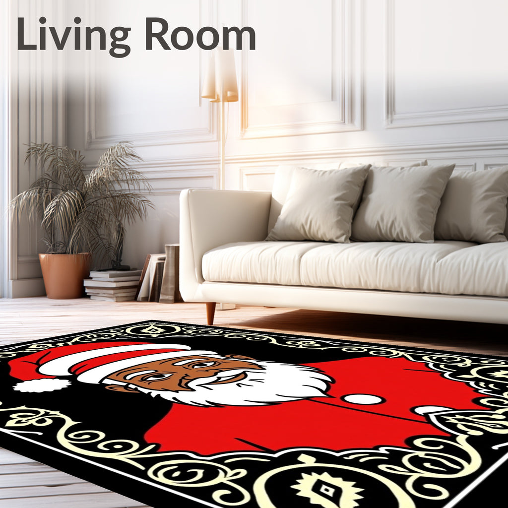 Festive Black Santa Portrait Frame Rug