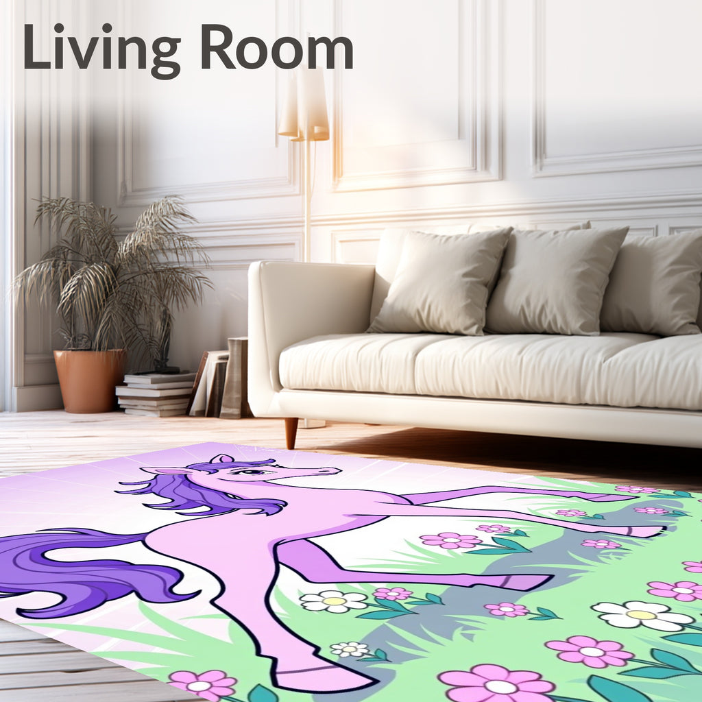 Pink Unicorn Amongst Pink Flowers Rug
