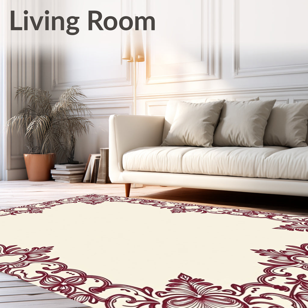 Ornate Floral Vine Border Rug