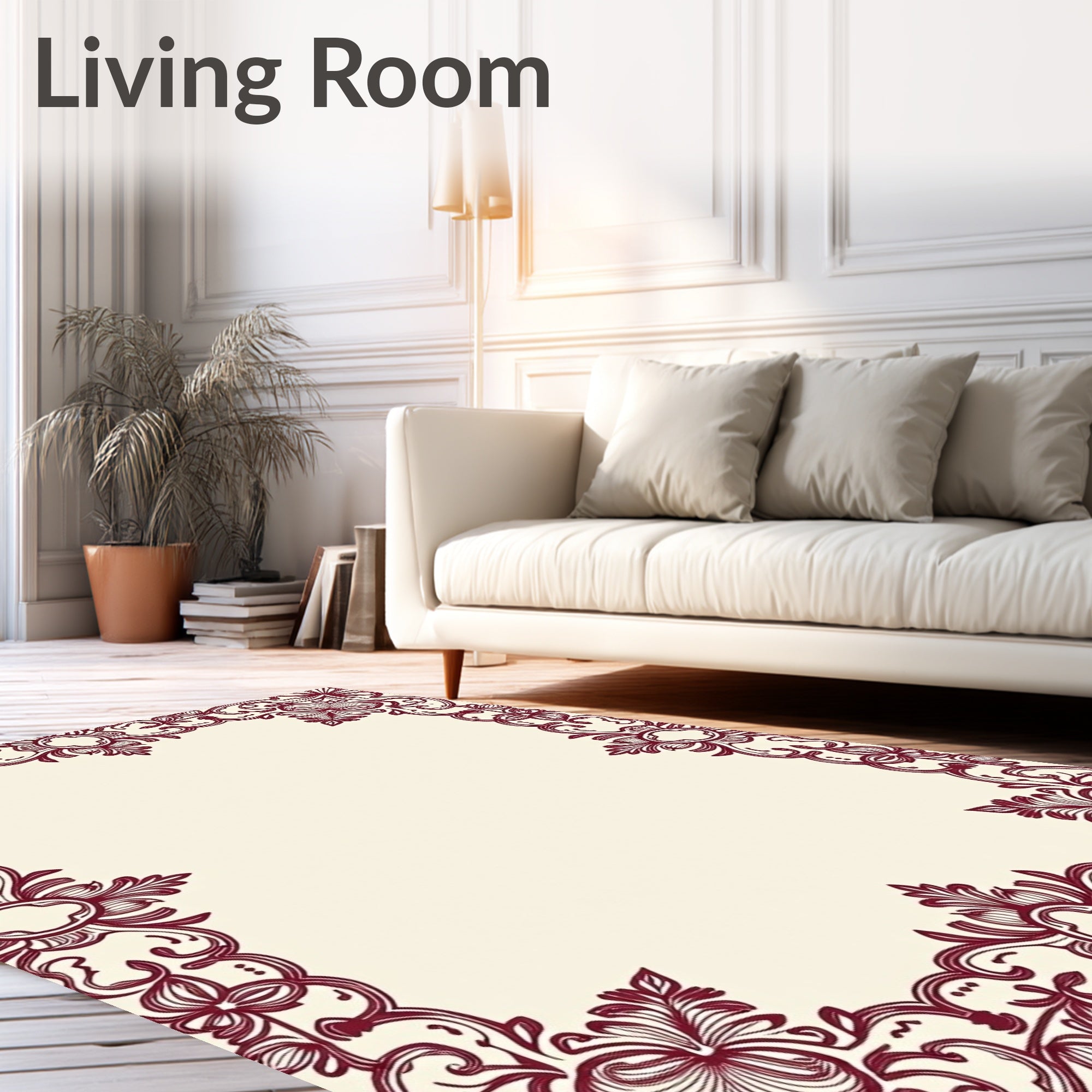Ornate Floral Vine Border Rug