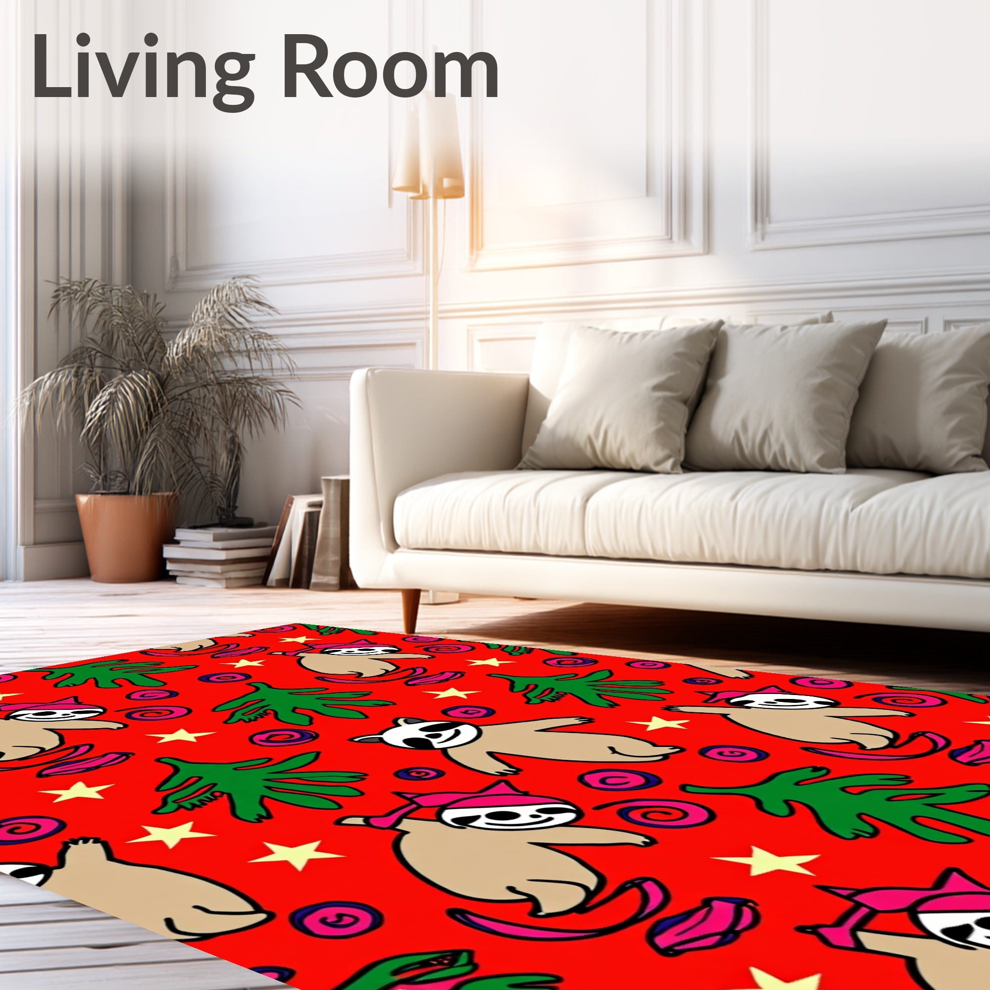 Red Sloth Christmas Tree Star Whimsy Rug