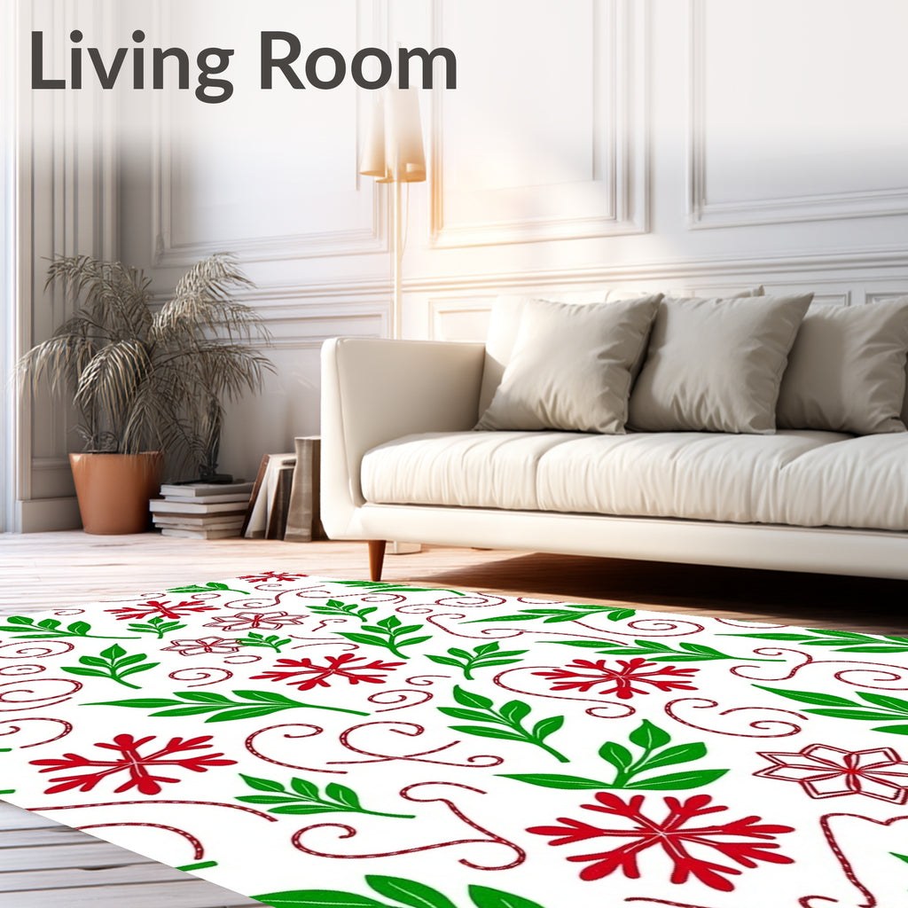 Holiday Red Green Snowflake Swirls Rug