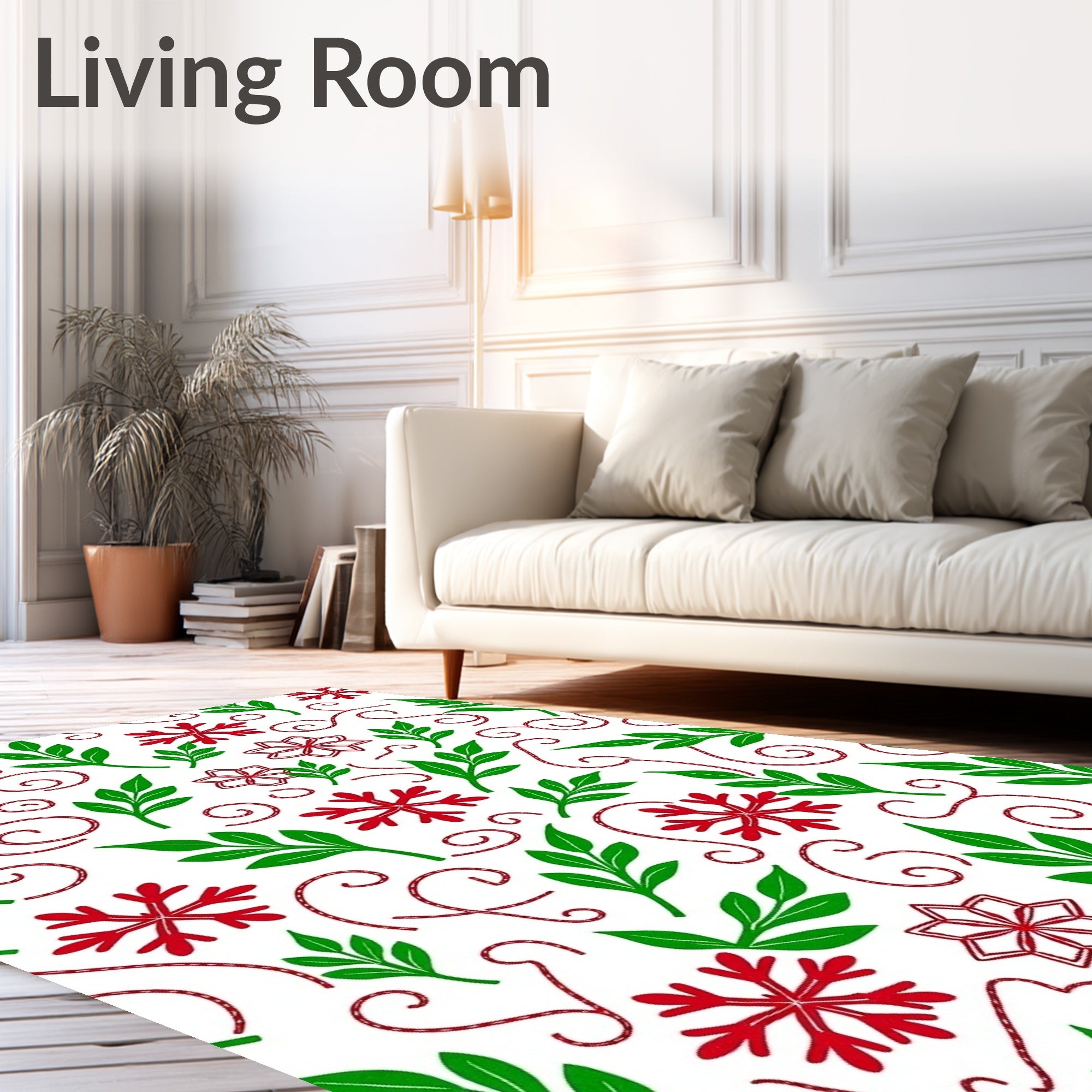 Holiday Red Green Snowflake Swirls Rug