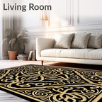 Ornate Gold Black Scrollwork Medallion Rug