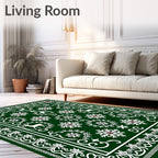 Green White Reindeer Snowflake Festive Rug