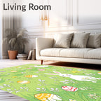 Whimsical White Bunnies Yellow Eggs Meadow Rug