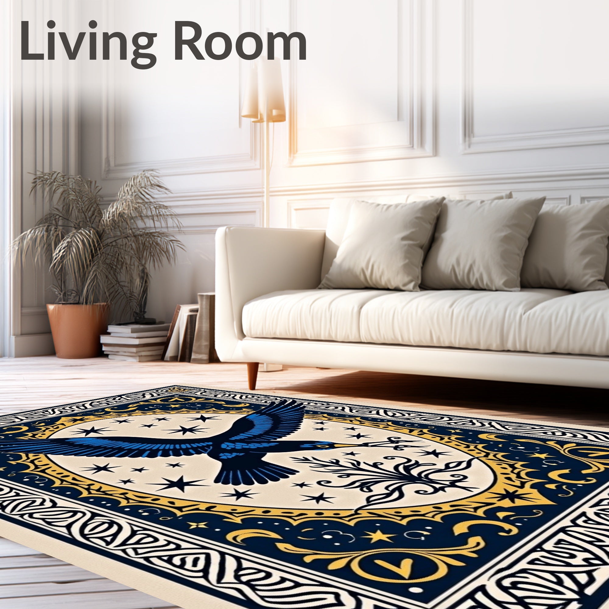 Blue Raven Celestial Starry Oval Frame Rug