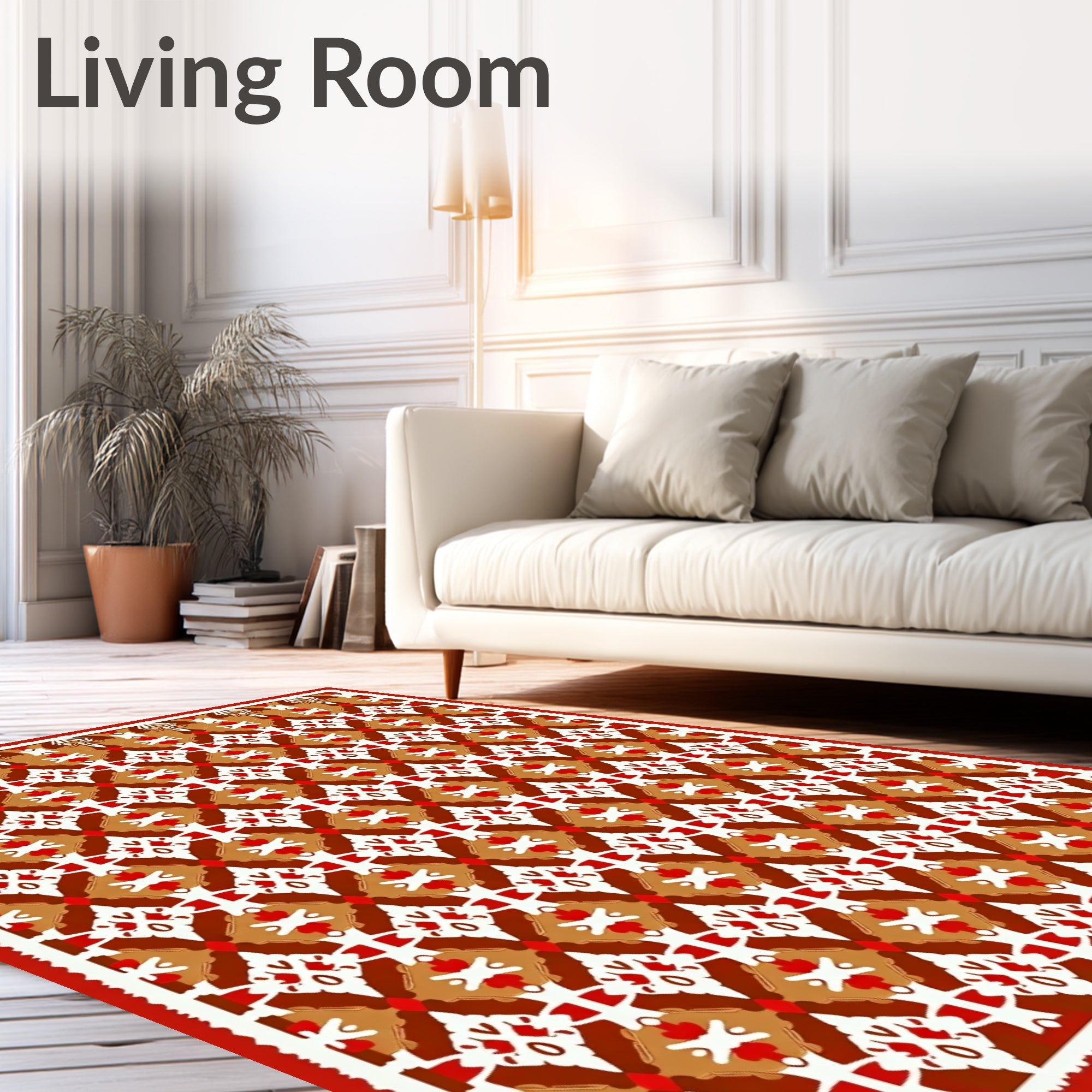 Geometric Red Brown Diamond Medallion Rug