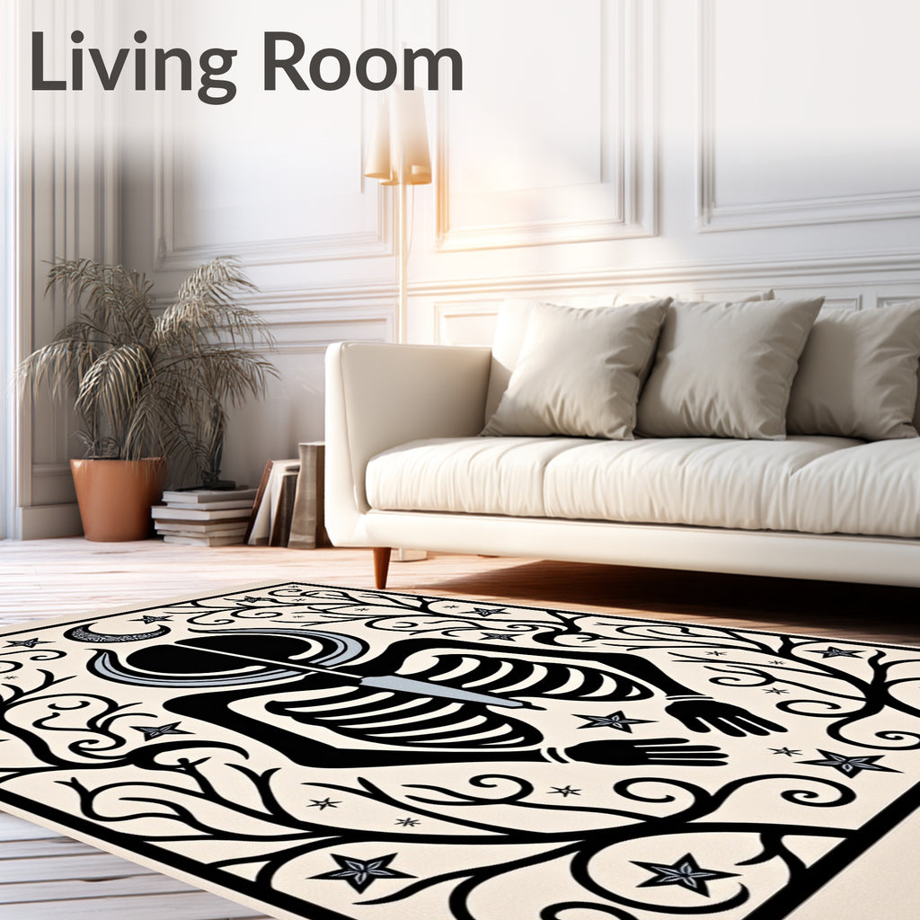 Black Skeleton Crescent Moon Stars Rug
