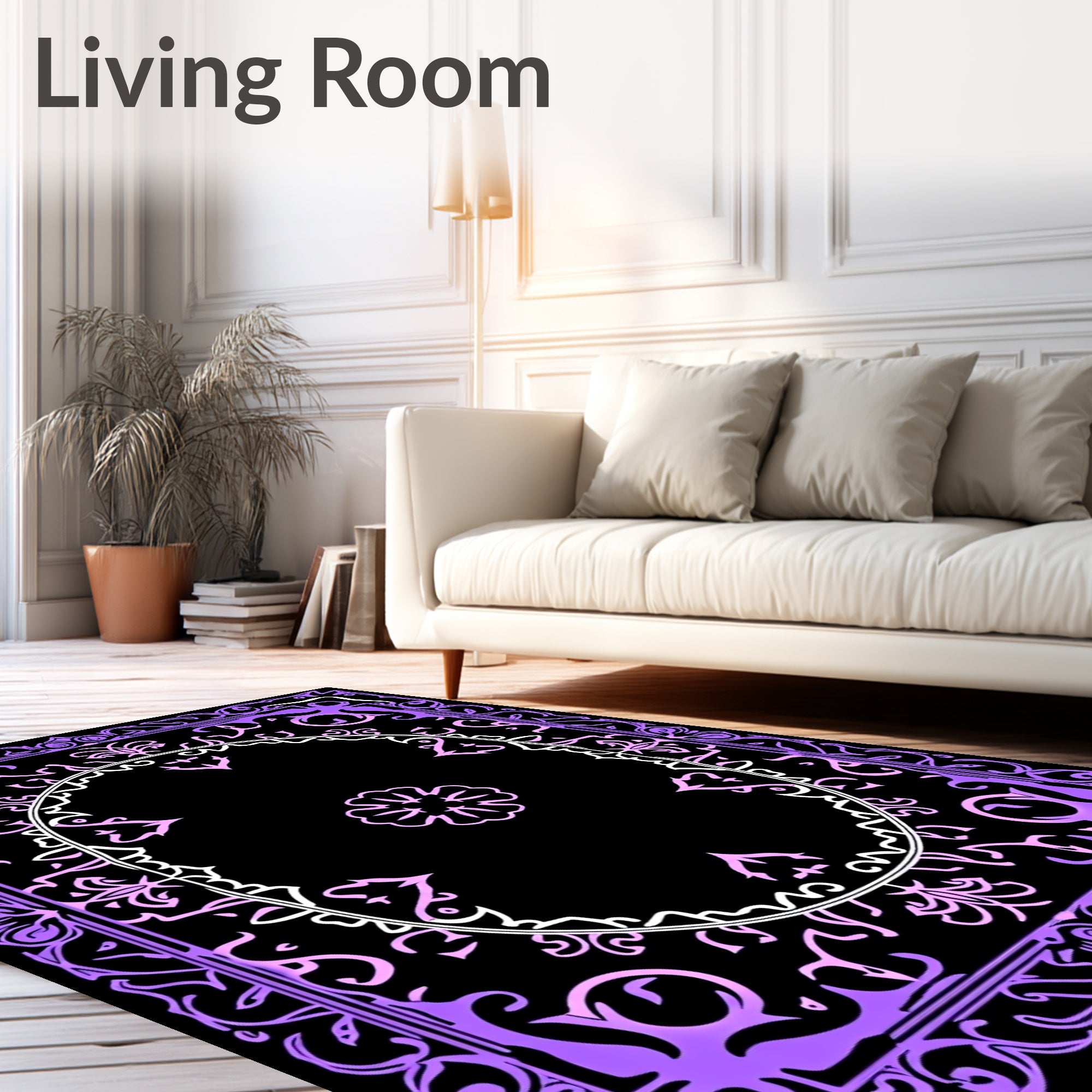 Ornate Lavender Floral Crest Medallion Rug