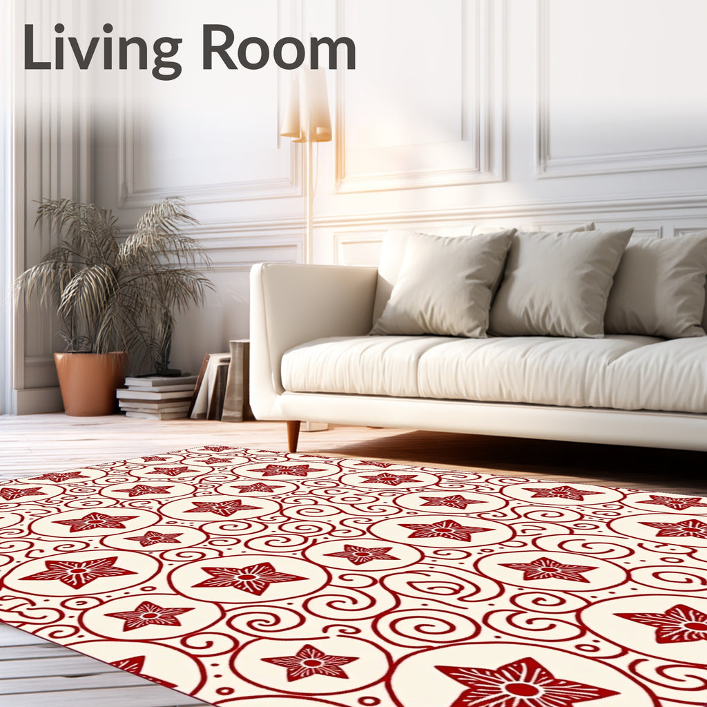Crimson Red Star Circles Swirls Rug