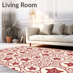 Crimson Red Star Circles Swirls Rug