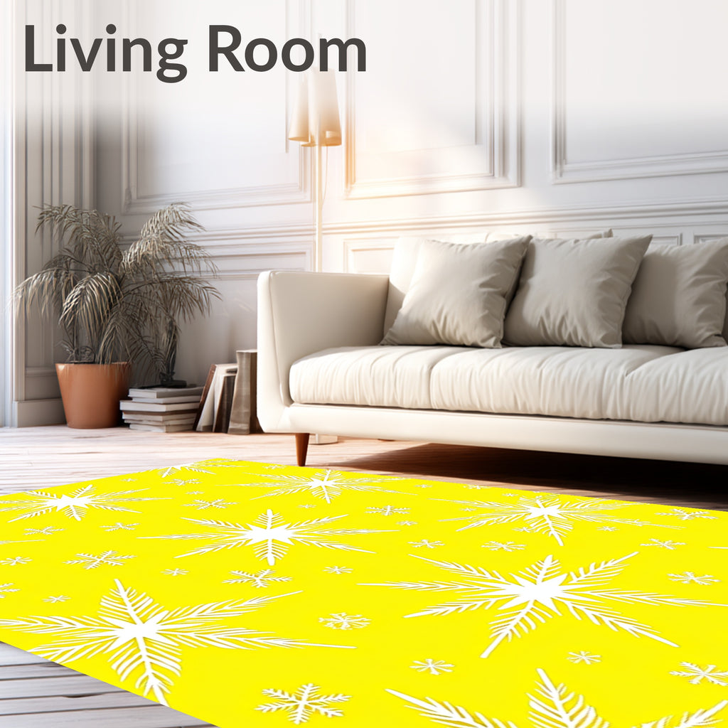 Bright Yellow White Snowflake Cascade Rug