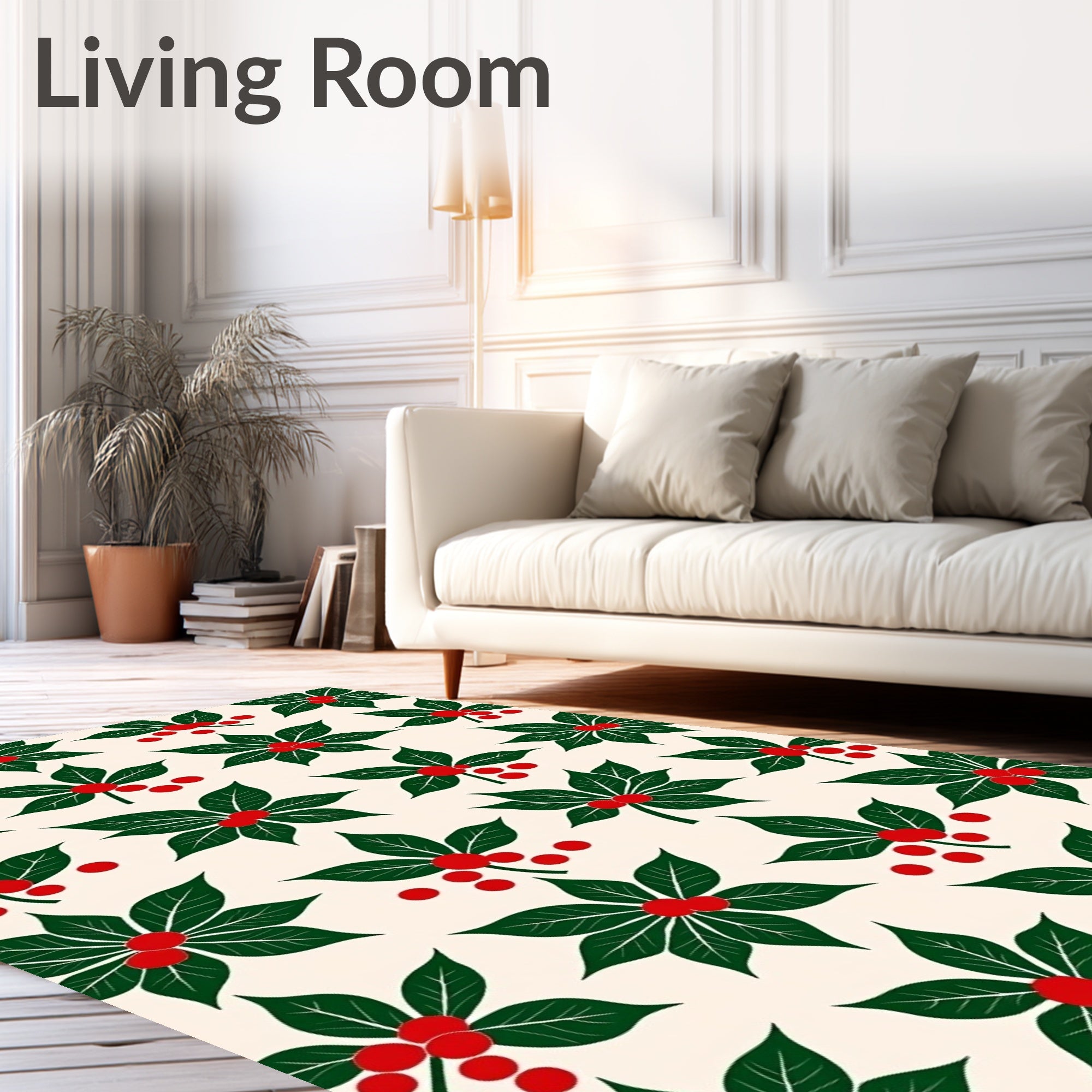 Classic Green Holly Berry Garland Rug