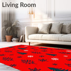 Red Snowflakes and Trees Repeat Rug