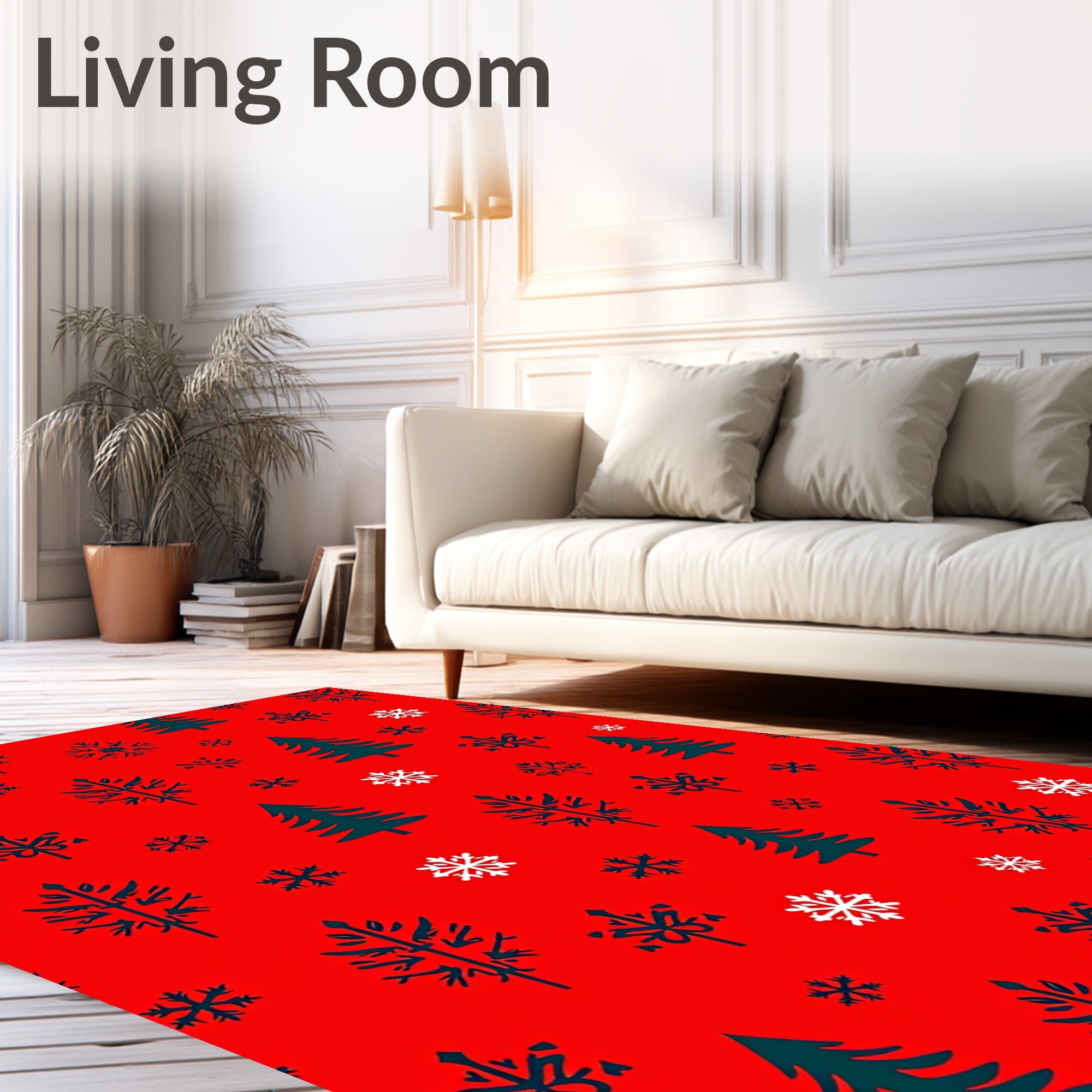 Red Snowflakes and Trees Repeat Rug