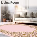 Golden Floral Vines Pink Border Rug