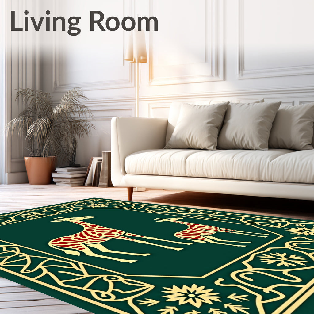 Emerald Red Giraffe Savannah Frame Rug