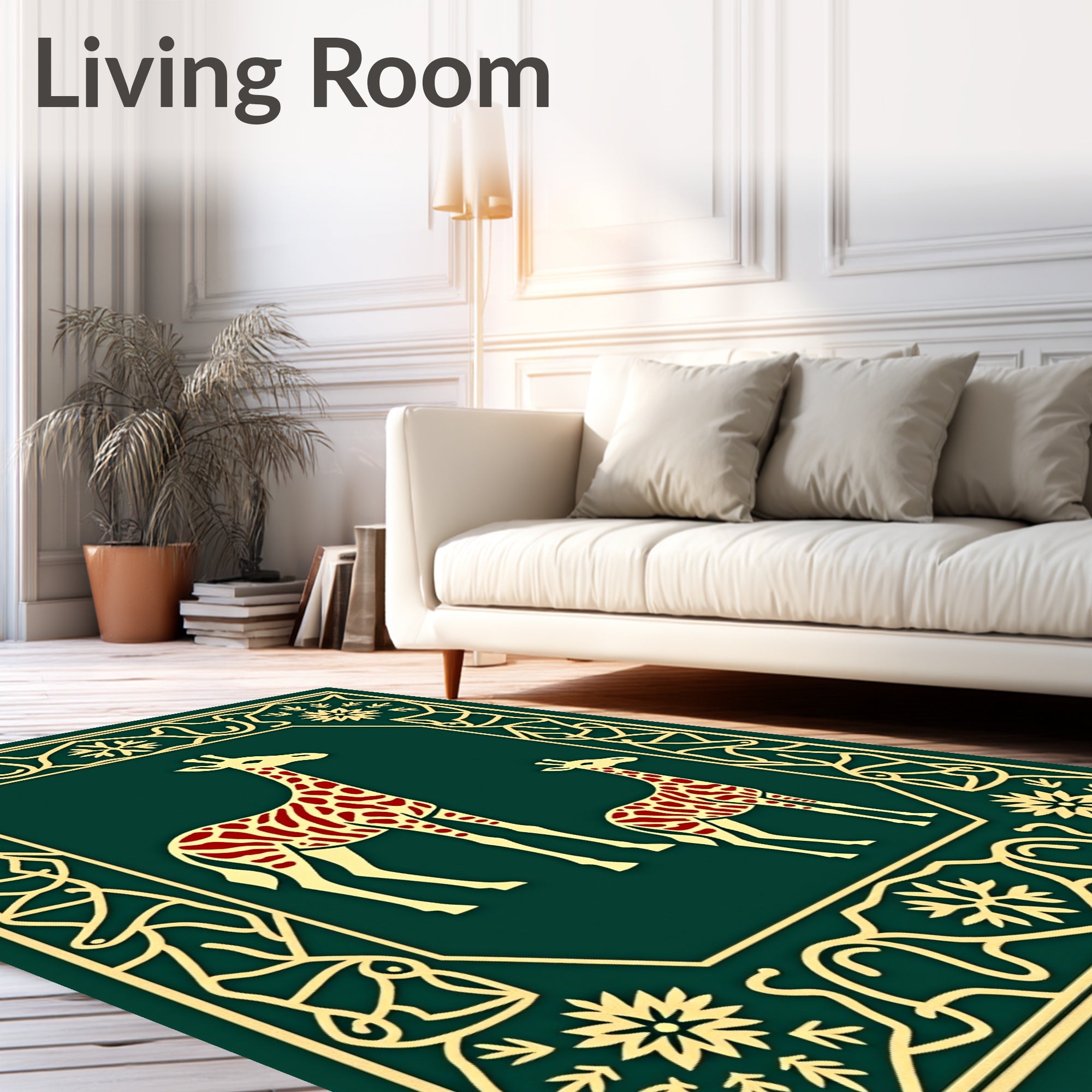 Emerald Red Giraffe Savannah Frame Rug