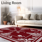 Crimson Ornate Leaf Frame Border Rug