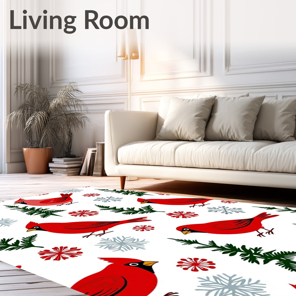 Red Cardinal Winter Woodland Snowflakes Rug