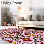 Crimson Yellow Flower Swirl Rug