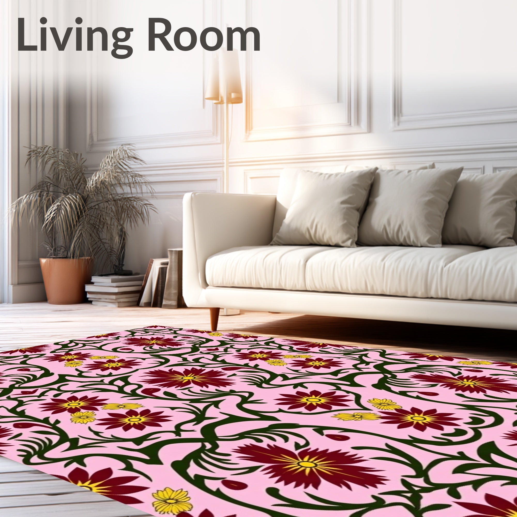 Crimson Yellow Flower Swirl Rug