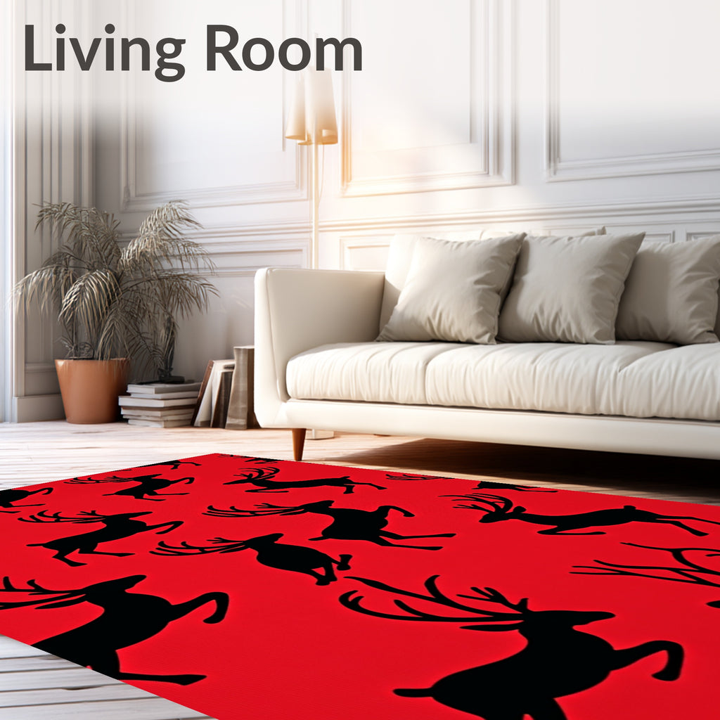 Bold Red Jumping Deer Silhouette Rug