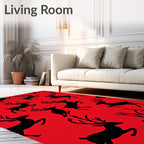 Bold Red Jumping Deer Silhouette Rug