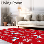 Festive Red Reindeer Snowflake Collection Rug