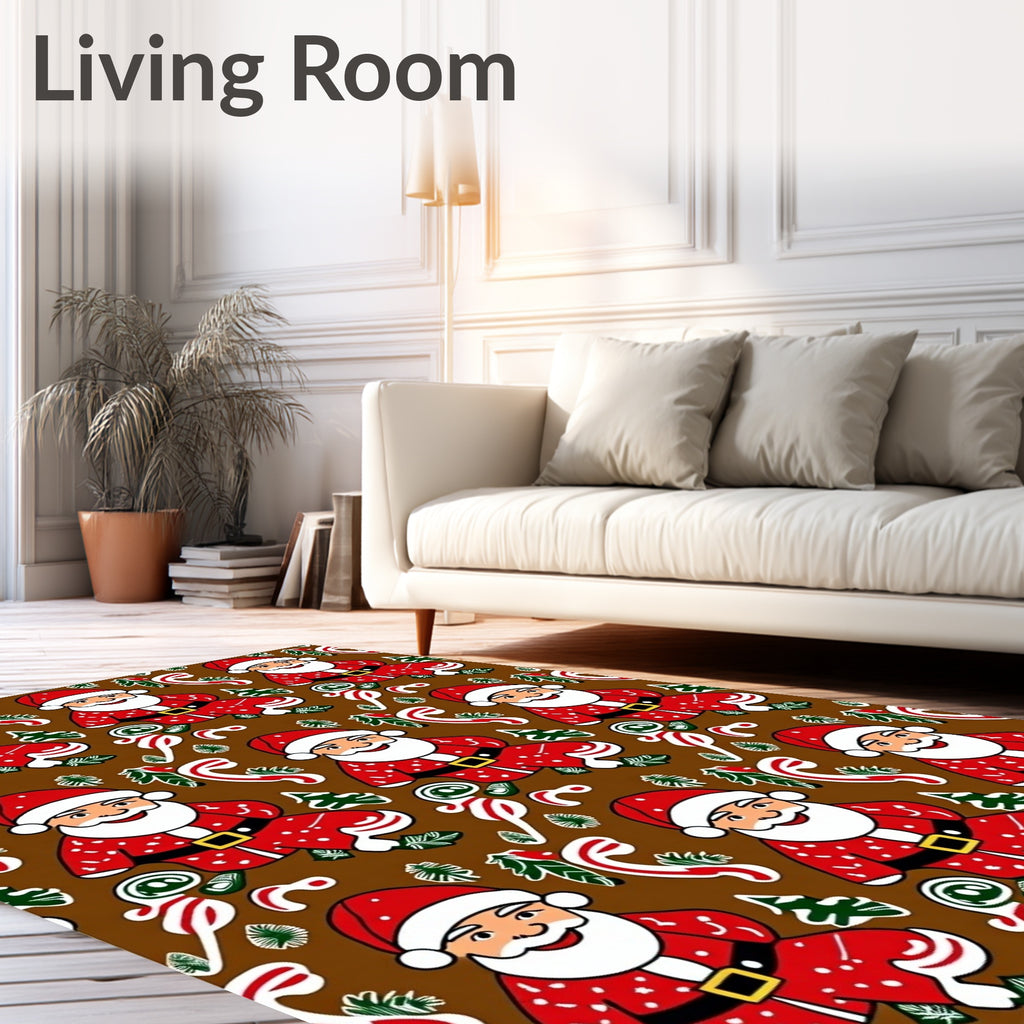 Cute Santa Claus Candy Cane Christmas Rug