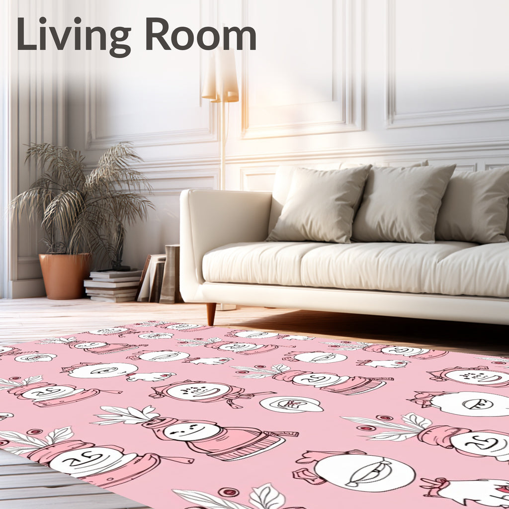 Whimsical Pink Character Garden Rug