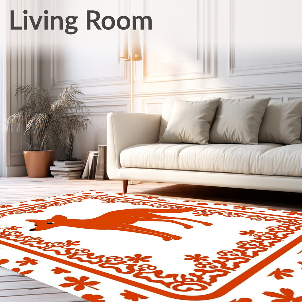 Orange Fox Floral Frame Rug