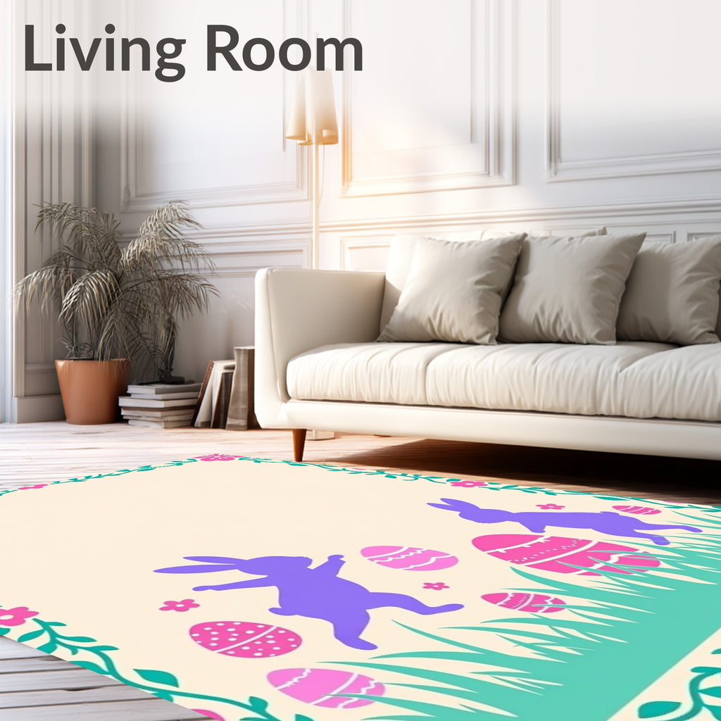Playful Purple Bunnies Easter Eggs Field Rug