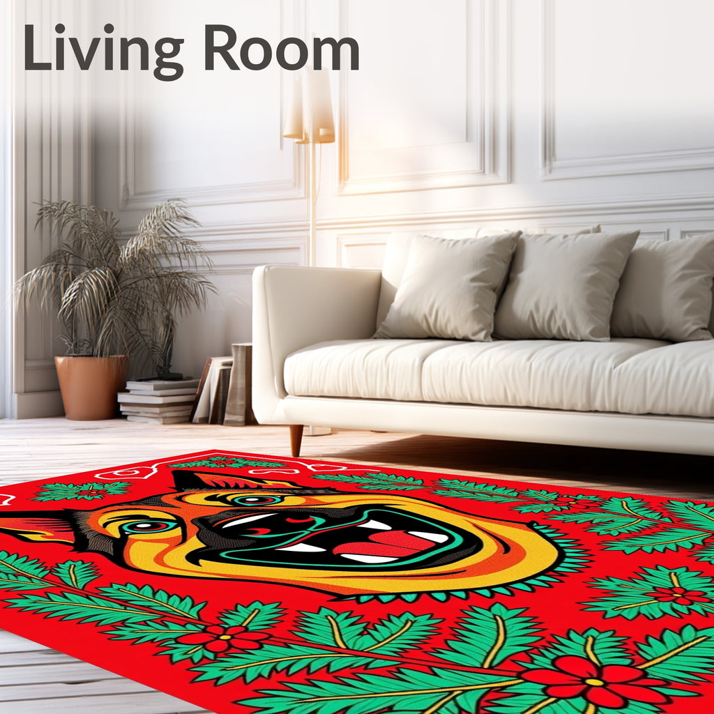 Bold Red German Shepherd Floral Rug