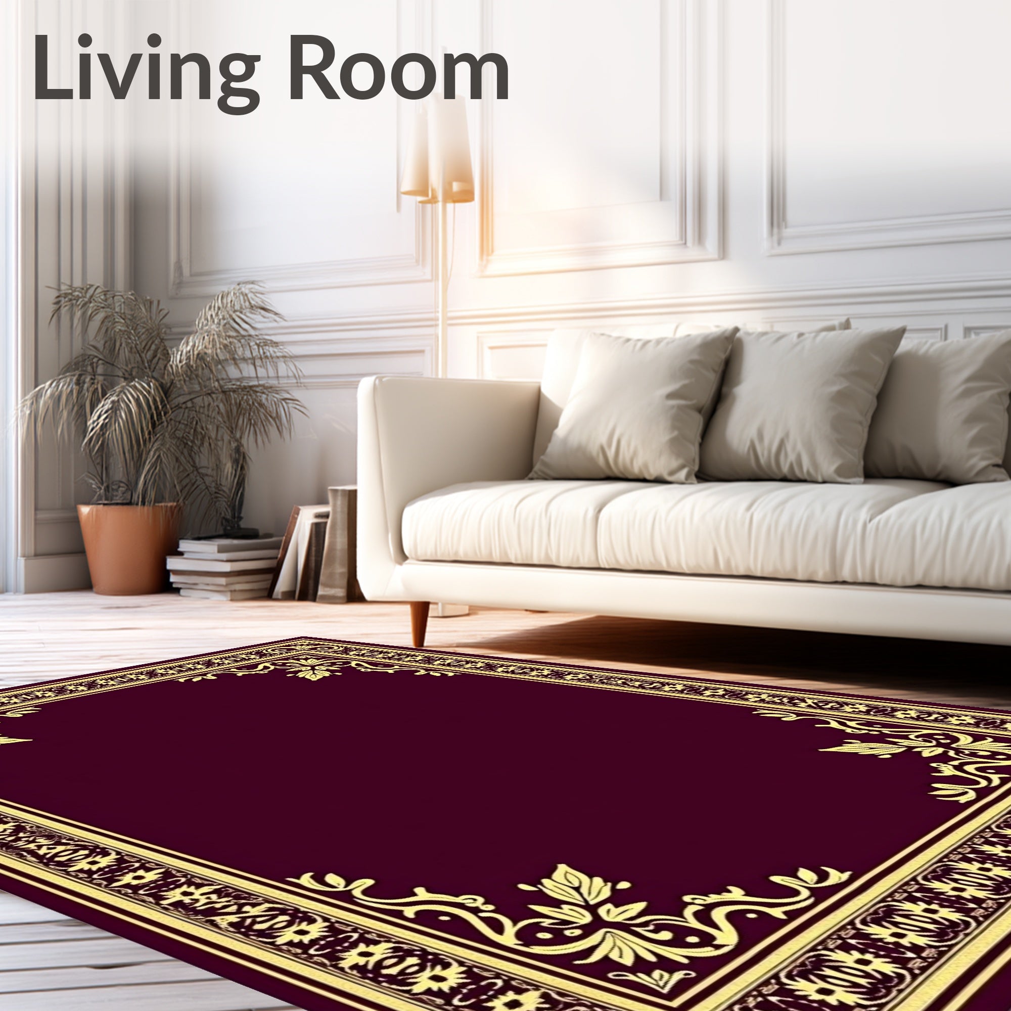 Classic Burgundy Floral Acanthus Border Rug