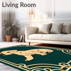 Golden Puppy Teal Border Rug