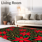 Red Poinsettia Black Gold Swirl Rug
