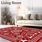 Red White Reindeer Floral Medallion Rug
