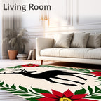 Black Deer Red Poinsettia Garland Rug