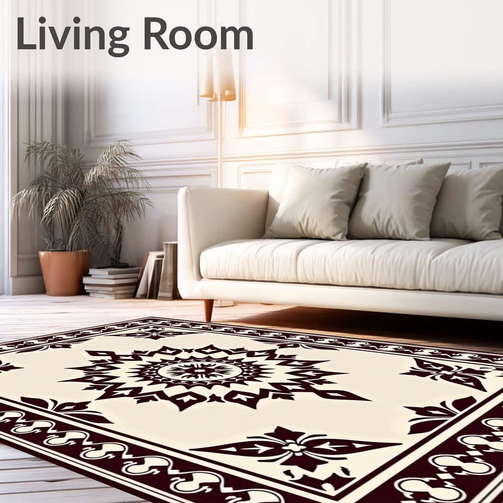 Crimson Medallion Border Cream Rug