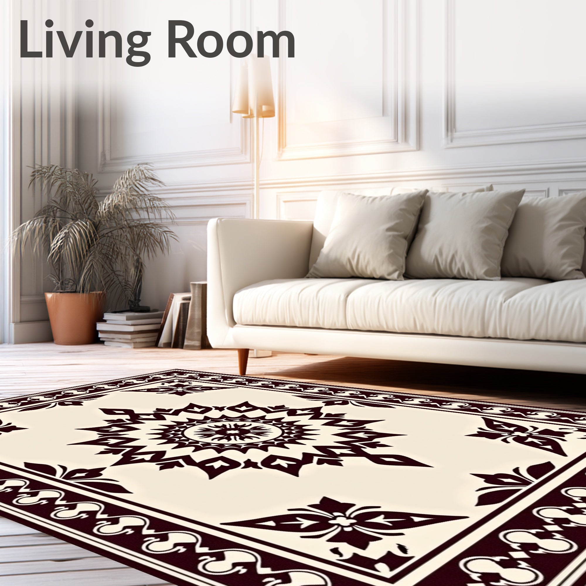 Crimson Medallion Border Cream Rug