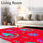 Bright Red Teal Starburst Tree Garland Rug