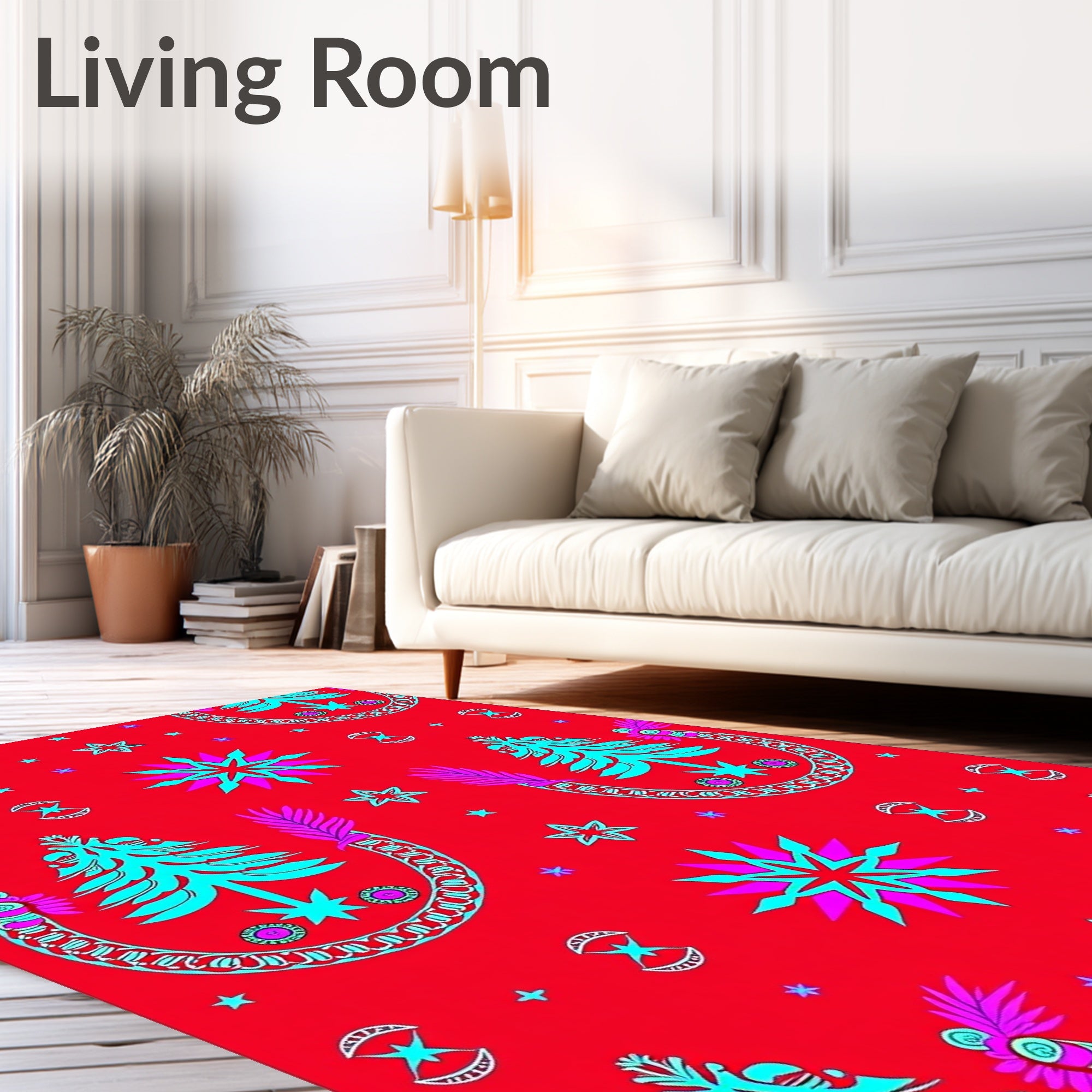 Bright Red Teal Starburst Tree Garland Rug
