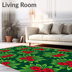 Bold Red Green Tropical Floral Arrangement Rug