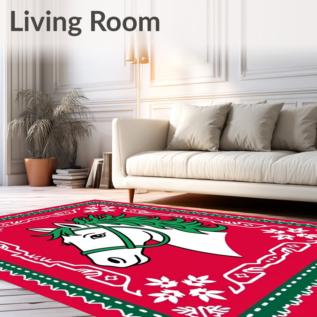 Whimsical Red Green Horse Portrait Rug