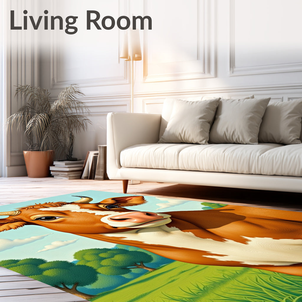 Whimsical Cow Pastoral Landscape Rug