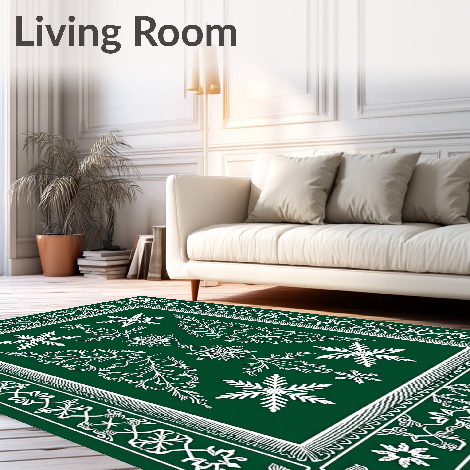 Emerald Green Snowflake Art Deco Rug